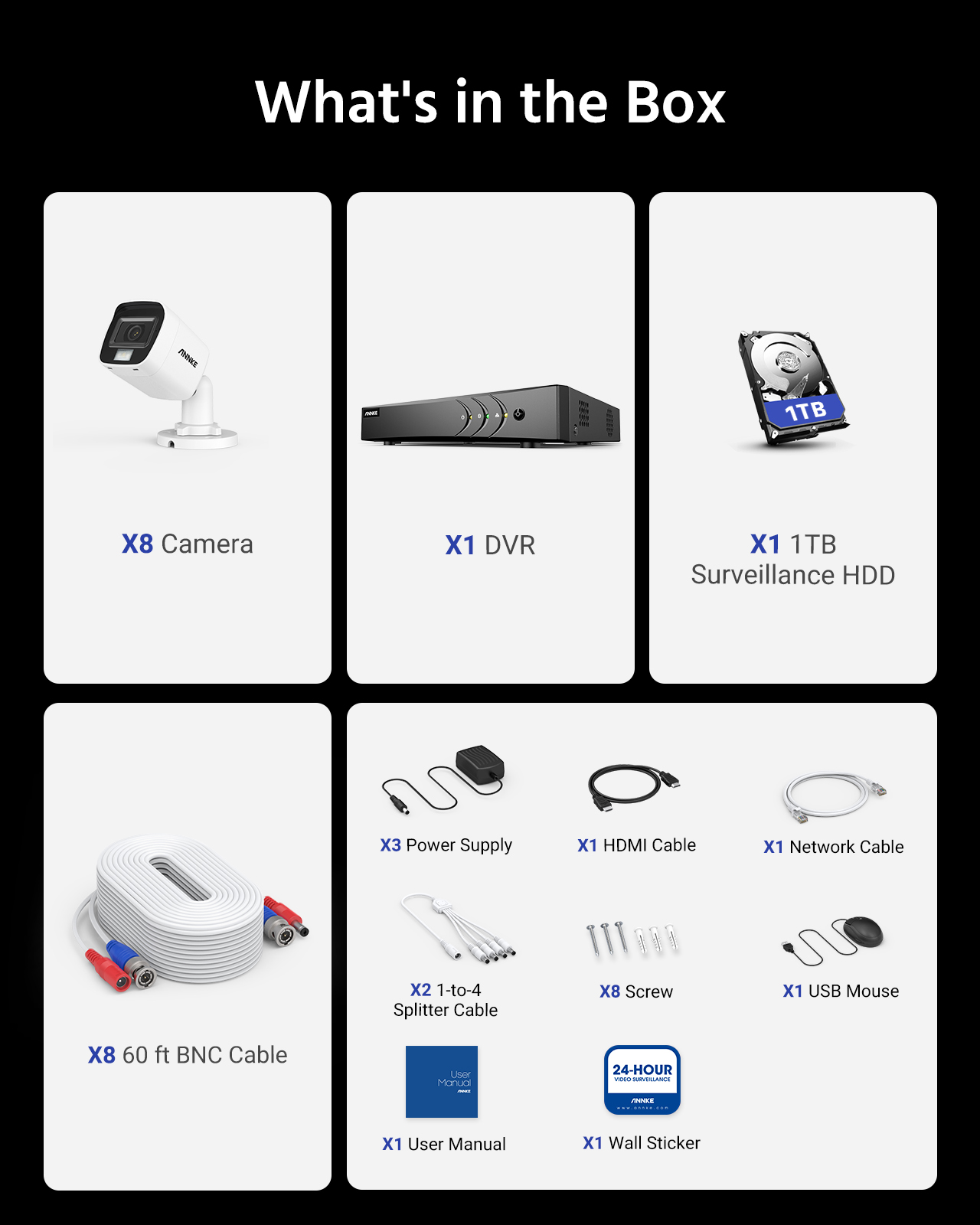 ANNKE 8CH H.265+ 2MP Home Wired Camera Security System with Audio, 3K Lite AI DVR and 8X1080P IP67 Weatherproof Cameras, 1TB HDD, Intelligent Dual Lamp，Human/Vehicle Detection, 100ft Color Night Visi