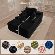 Ovios 67 Oversized Chaise Lounge Chair Indoor Cloud Plush Corduroy Floor Sofa Bed Deep Seat No Assembly Couch with Cup Holders for Living Room, Black