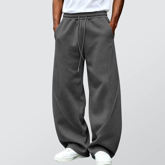 LJEFF Men Wide Leg Baggy Casual Pants, Soft Pocket Elastic Waist Breathable Outdoor Gift Trousers Dark Gray