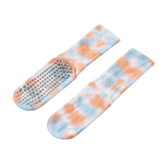 Women's Yoga Pilates Socks with Grips Non Slip Colorful Tie Dye Cushioned Crew Socks for Barre Ballet Dance, Medium 6-9