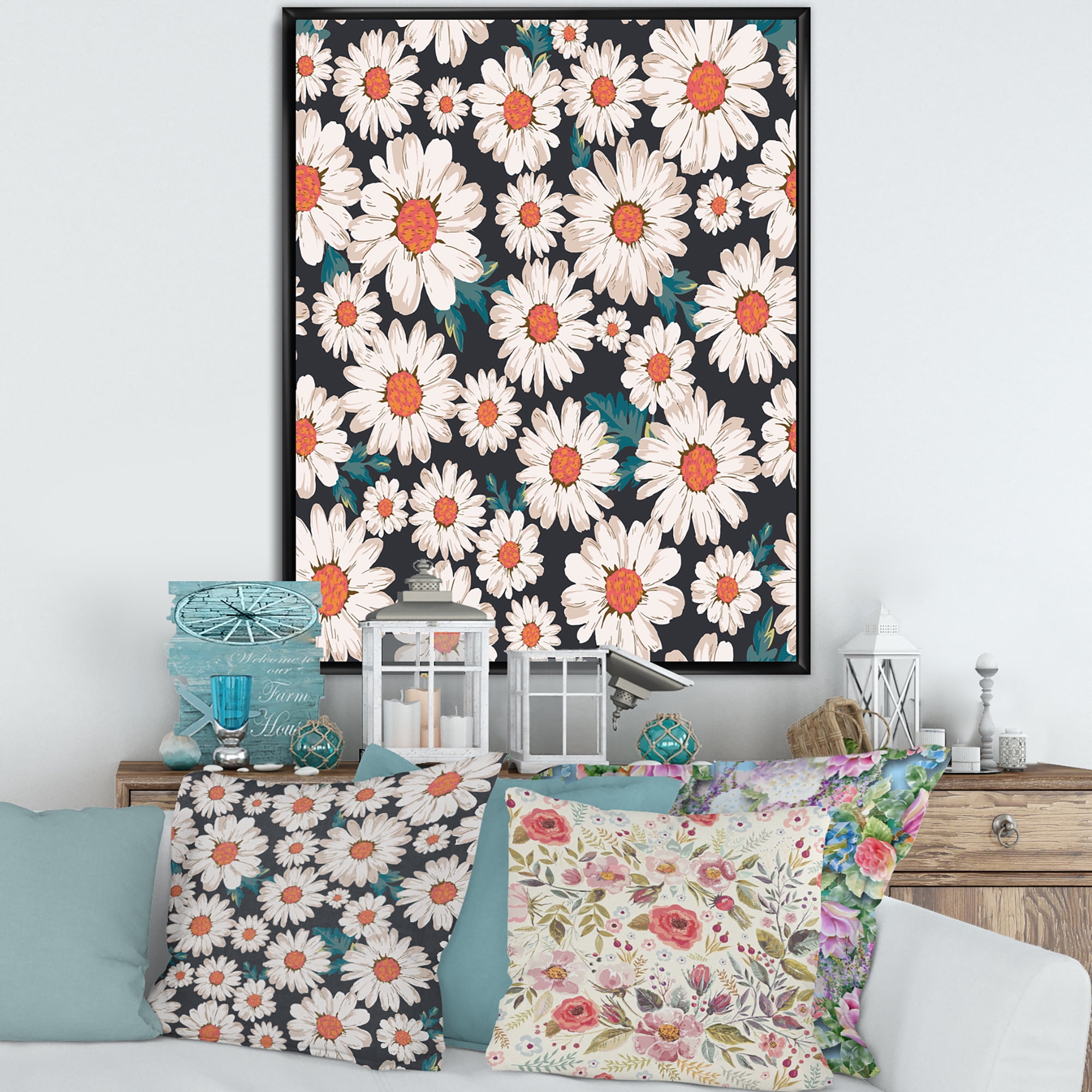 Designart 'Prolific of White Daisy Flowers' Traditional Framed Canvas Wall Art Print