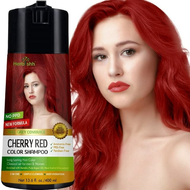 Herbishh Shampooing Colorant pour Cheveux – Shampooing Colorant Enrichi et Revitalisant - Sans PPD - Shampooing Colorant Sans Ammoniaque (Rouge Cerise)
