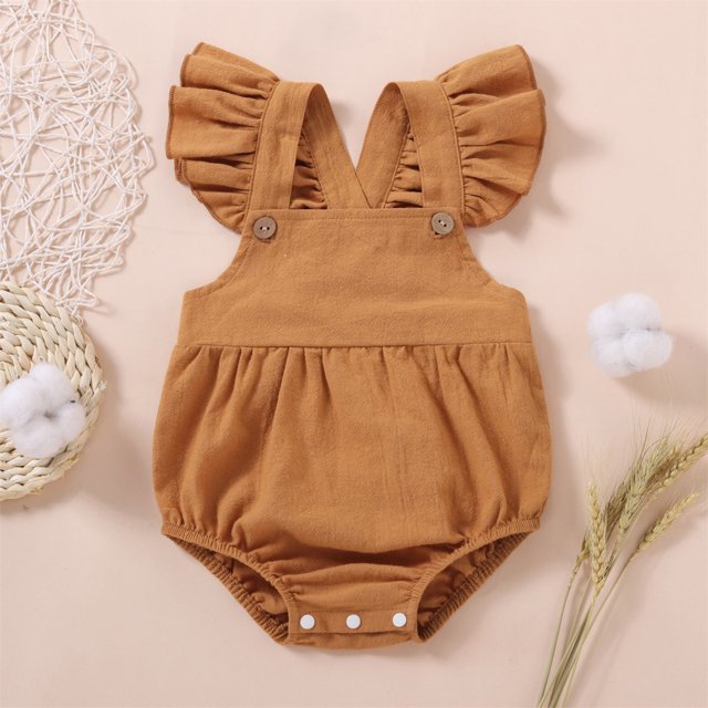 Fly Solid Sleeve Suspender Baby Bodysuit Girls Romper and Jumpsuit Clothes