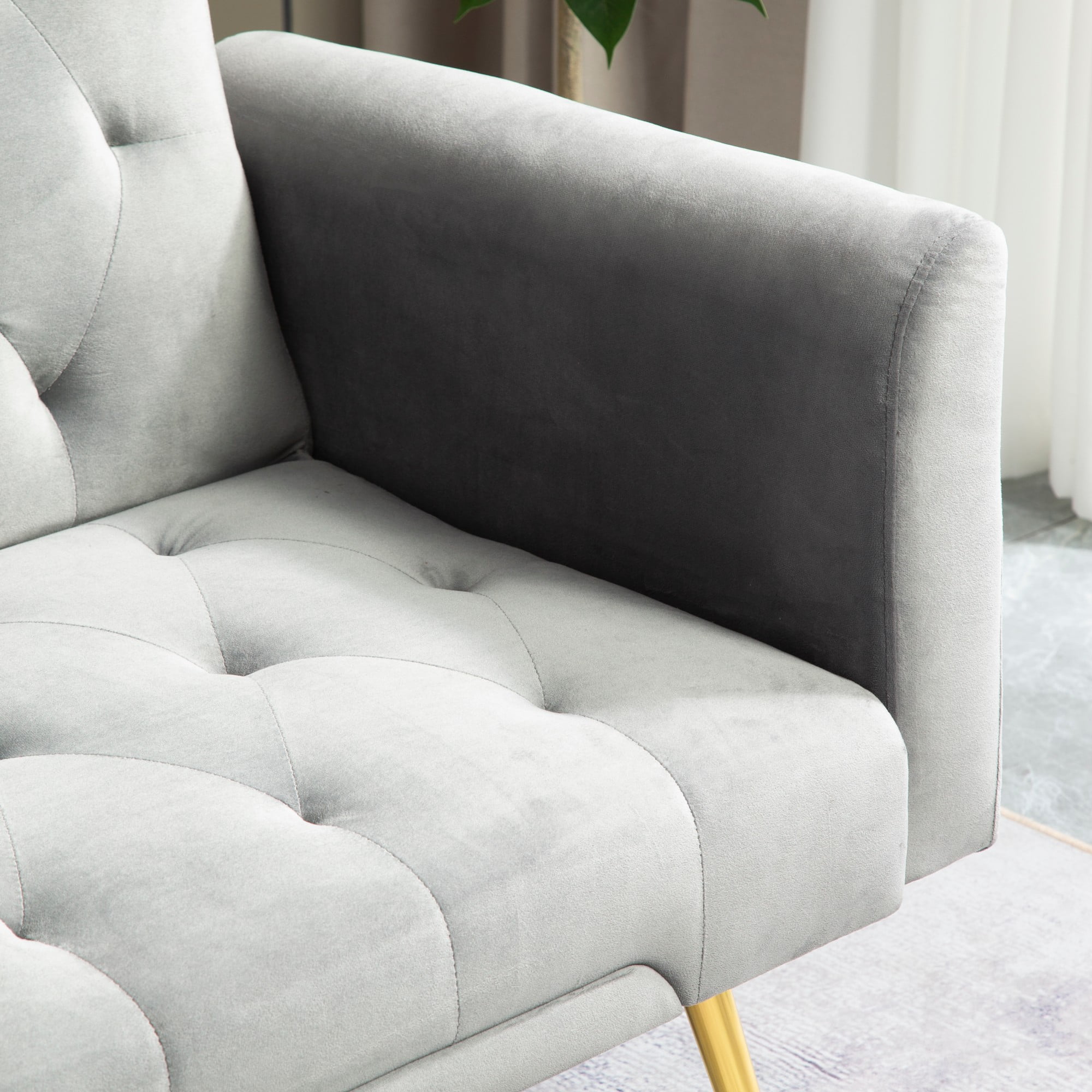 Jopath Velvet Futon Sofa Bed,Convertible Sleeper Couchwith Adjustable Backres & 2 Pillows for Small Spaces,Living Room,Gray02