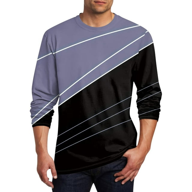 Blusas y camisas de manga larga y cuello redondo para hombre, estilo casual, estampado, cuello redondo, manga corta, poliéster