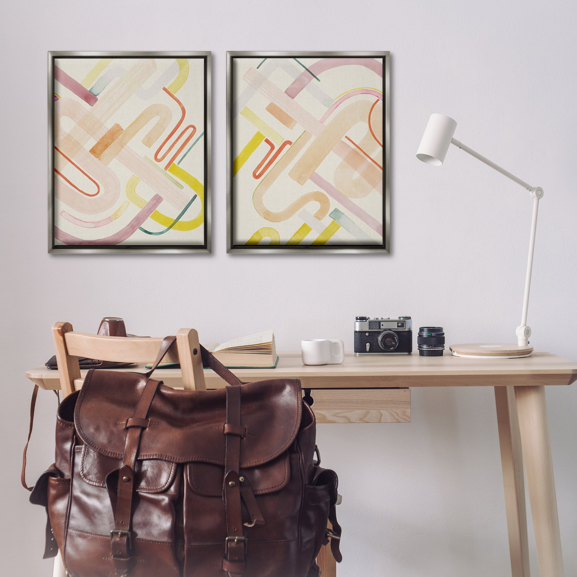 Stupell Industries Retro Neutral Patterns Abstract Painting Gray Floater Framed Canvas Art Print Wall Art, 31 x 25, Set of 2