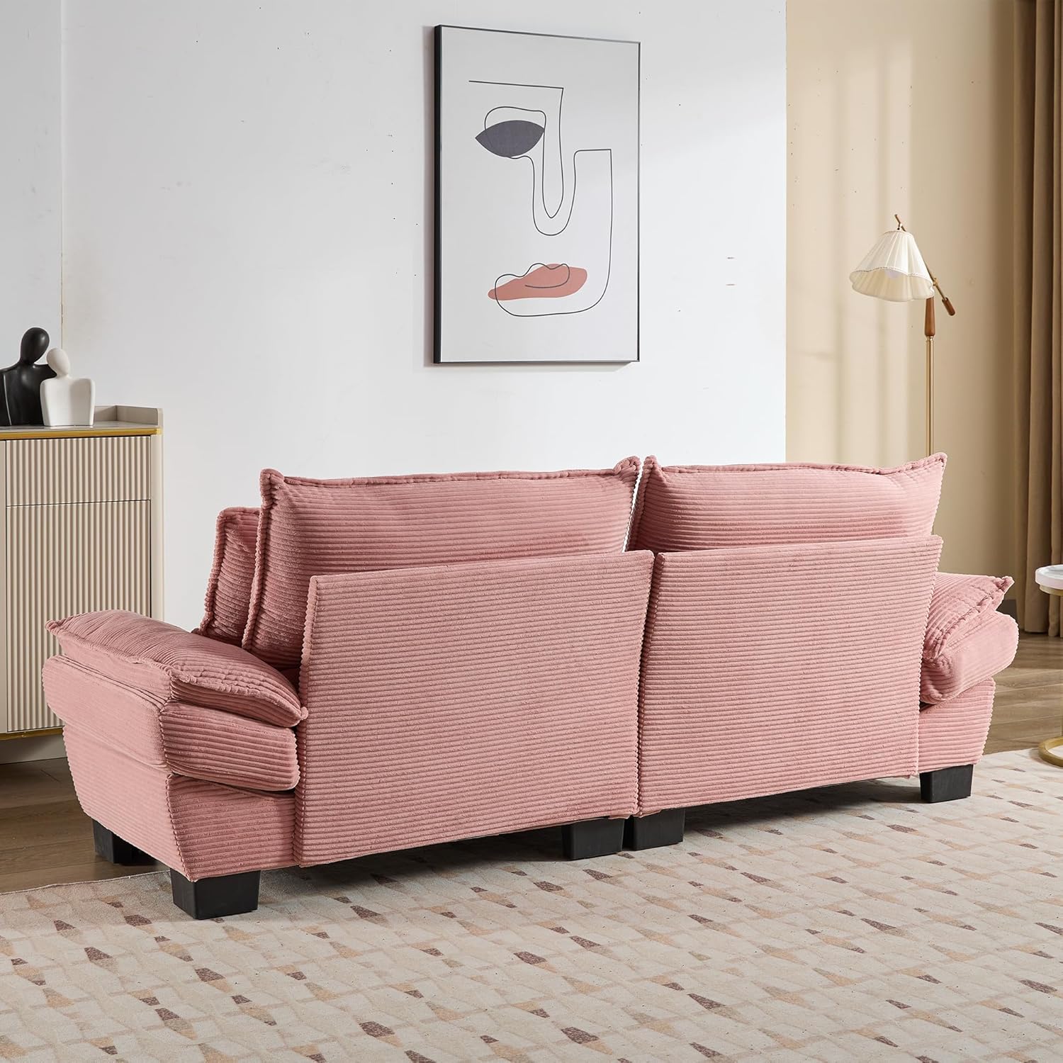 AENKYO 84" Corduroy Loveseat Sofa with Pillows, Modern 2-Seater Couch for Living Room,Pink