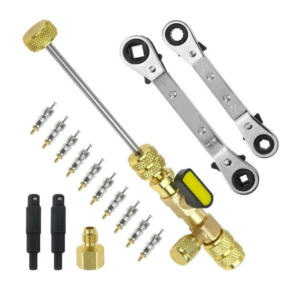 Valve Core Remover Installer Tool HVAC Service Wrench Set with Hex Bit Adapters