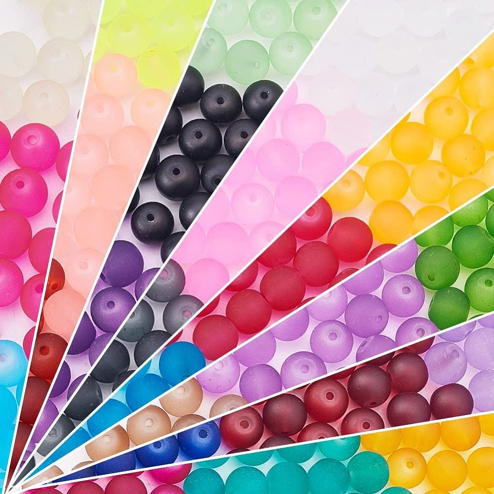1Box 1 Box (about 480pcs) 24 Color 8mm Frosted Transparent Round Glass Beads Assortment Kits For Jewelry Making Hole: 1.3-1.6mm