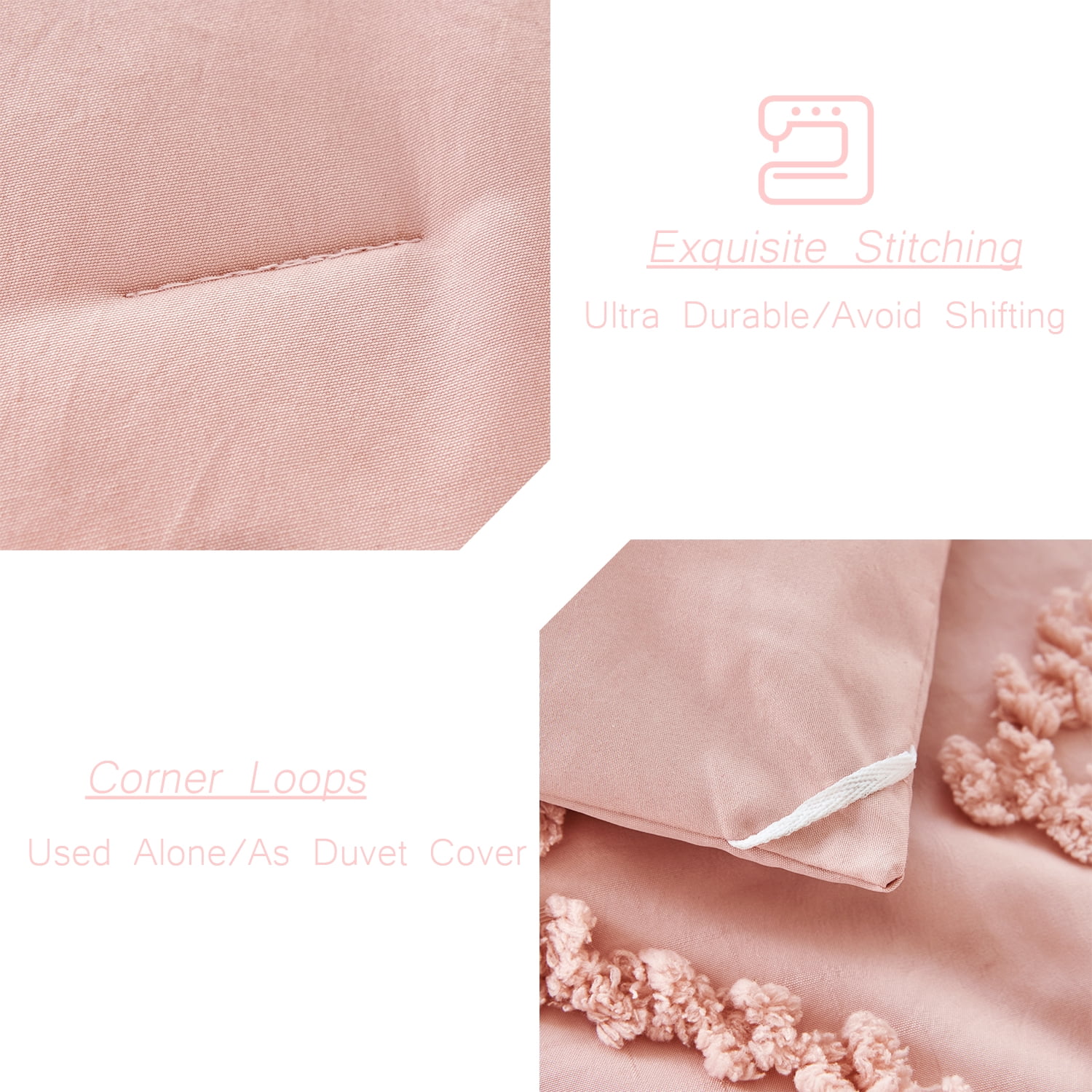 RYNGHIPY Jacquard Tufts Bedding Set Pink King 3 Pcs Farmhouse Style Geometric Solid Blush Comforter Set with Pillowcases Lightweight Microfiber (King, Pink)