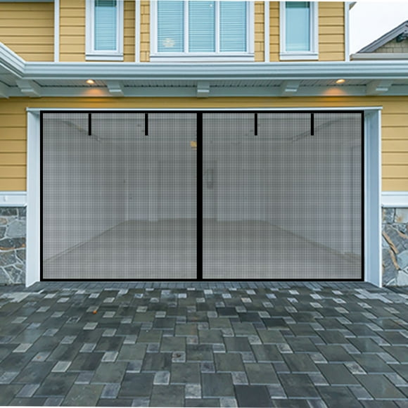Unique Bargains Magnetic Double Garage Screen Door for 2 Car Garage Doors Reinforced Self Sealing Fiberglass Mesh Door Screen (16x7ft)
