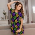thumbnail image 3 of Wukai Mardi Gras Shiny Green Purple Print Women's Loose Short Sleeve Nightgown, Soft Sleep Dress for Comfortable Relaxation, Casual Lounge Wear, 3 of 6