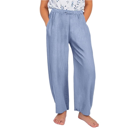 Girls Cotton Linen Sweatpants Soft Elastic Waist Lounge Pants Kids Casual Drawstring Trousers Loose Solid Clothes Uniform