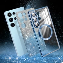 Dteck for Samsung Galaxy S23 Ultra Case, Compatible with MagSafe, Clear Glitter Gradient Sparkle Plating Soft TPU Bumper Magnetic Case Full Camera Lens Protector for Samsung Galaxy S23 Ultra,Blue