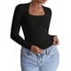 thumbnail image 1 of Camisetas de Larga para Mujer, Blusas de Cuello Cuadrado, Blusas de Punto Acanalado para Adolescentes, Blusas , Ropa de Moda de Otoño Negro S, 1 of 8