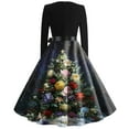 thumbnail image 5 of Christmas Dresses for Women Women's Fashion Round Casual Slim Fit Christmas Print Large Swing Long Sleeve Dress for Holiday Party,Gray,XL, 5 of 5