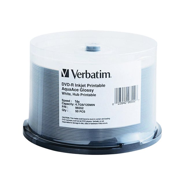 Verbatim AquaAce - 50 x DVD-R - 4.7 GB 8x - glossy white - ink jet printable surface, printable inner hub - spindle