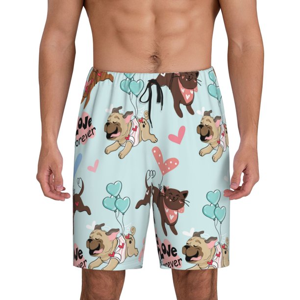 Balery Cute Pug Dogs Pantalones cortos de pijama de punto de algodón para hombre con cinturilla y bolsillos-Medium