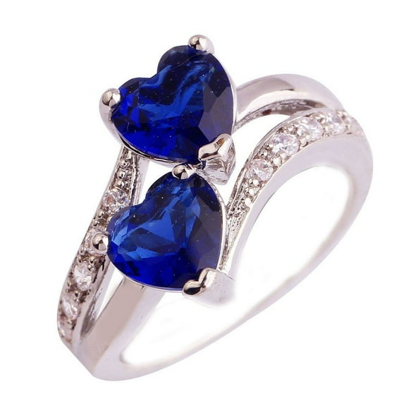 YUEHAO accessories Rings Women's Unique Double Heart Rainbow Eternal Engagement Ring Girls Ring A
