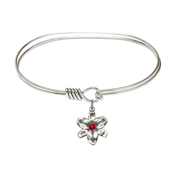 7 inch Oval Eye Hook Bangle Bracelet w/ Chastity medal charm w/ July Red Swarovski Crystal