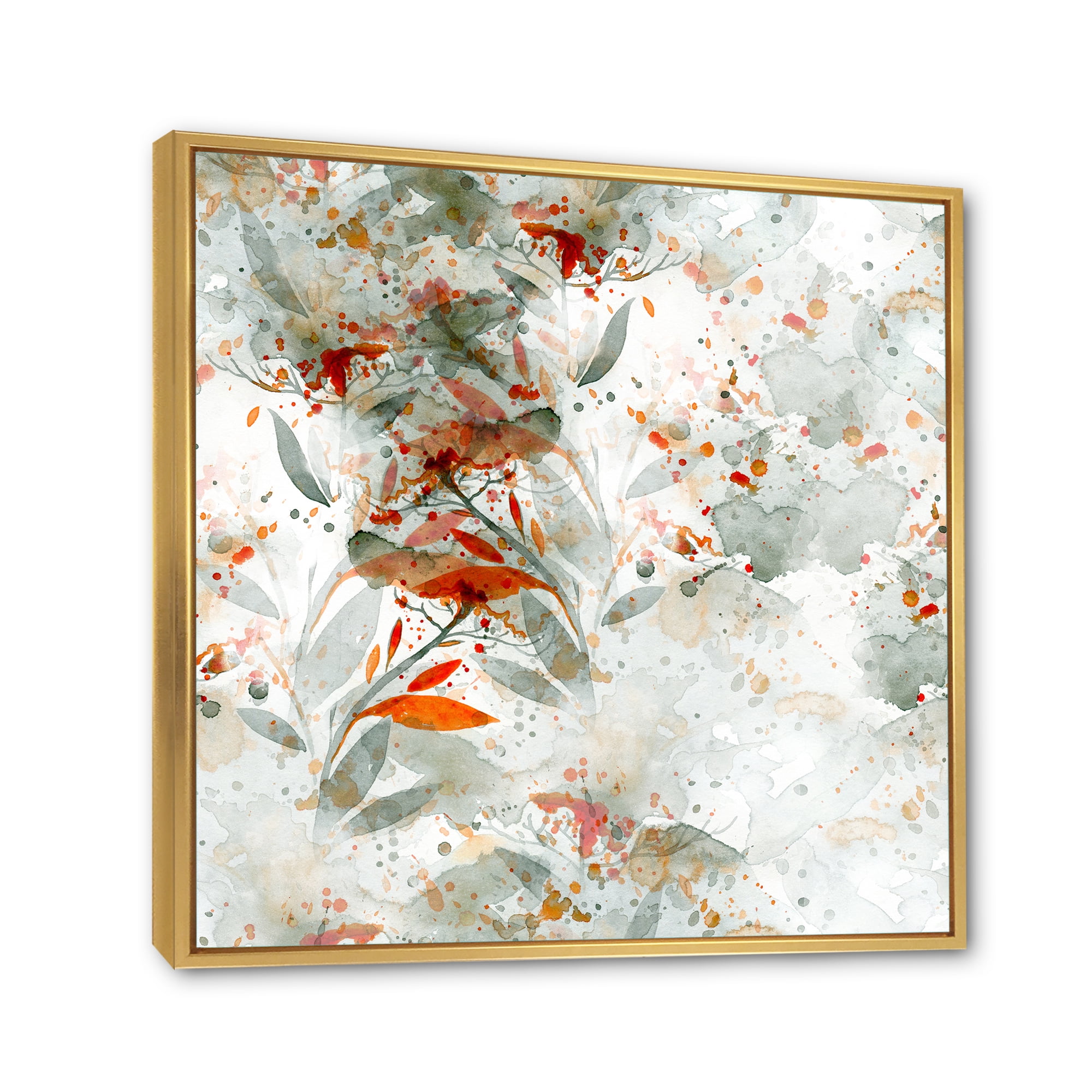 Designart 'Orange and Green Wildflowers II' Modern Framed Canvas Wall Art Print