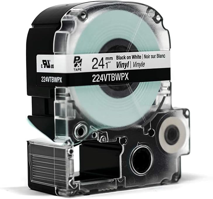 Epson LABELWORKS 224VTBWPX - Black on White Vinyl Label Maker Tape - 1" (24MM) Wide, 22.9'