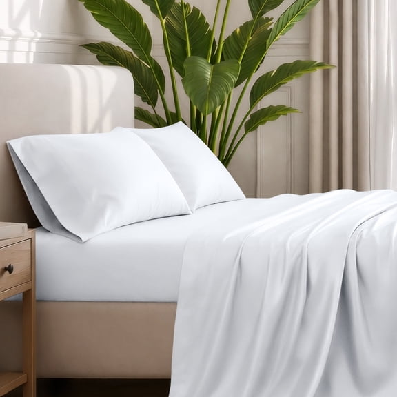 Bare Home Premium 1800 Collection 4-Piece Bed Sheet Set, Queen, White
