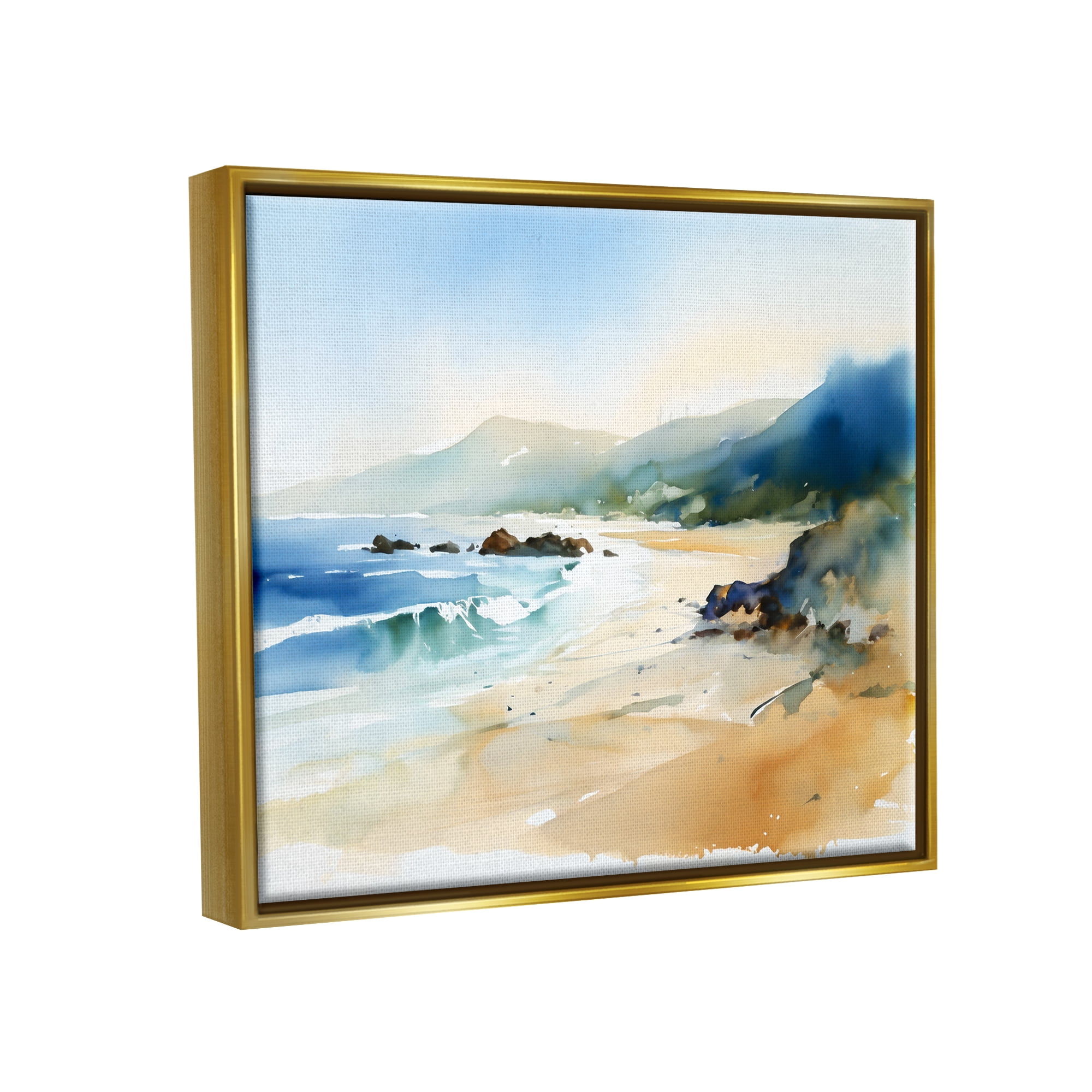 Stupell Industries Abstract Beach Scenery Landscape Painting Gold Floater Framed Canvas Art Print Wall Art, 31 x 25