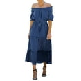 thumbnail image 5 of SAYOO Summer Long Dresses for Women, Short Sleeve Wave Points Tie-Up Waist Belt Dress, Casual One-Piece, 5 of 8
