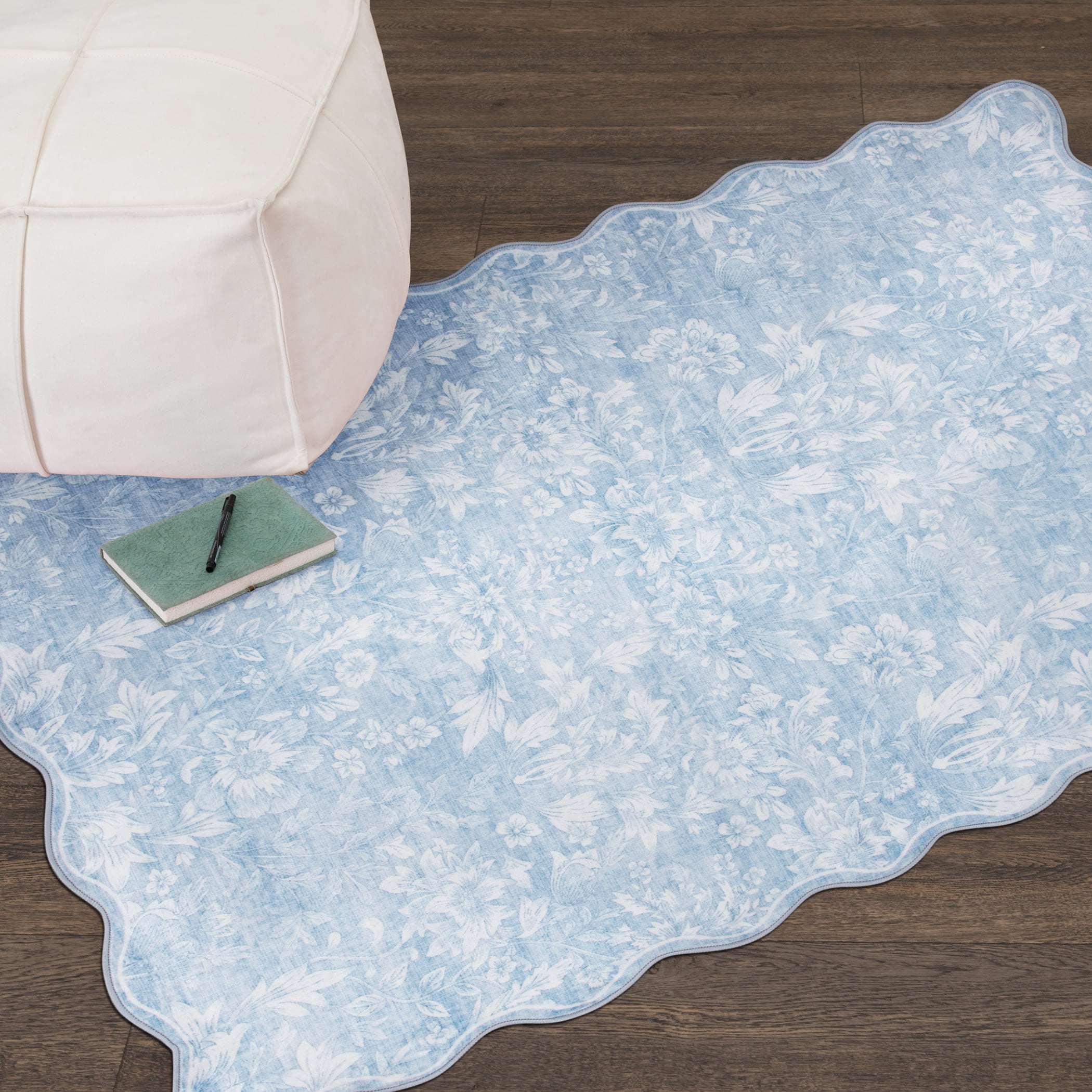 Mainstays Blue Feather Faux Fur Scalloped Indoor Accent Rug, 36"x56"