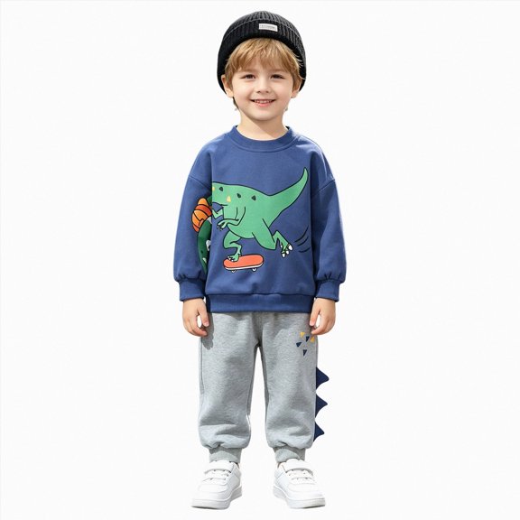HFHAPW Toddler Baby Boy Fall Outfit Dinosaur Sweatshirt Top Elastic Pants Set Cute 2pcs Winter Clothes 0 6 12 18 Months 2T 3T 4T 5T 6T 7T 8T 9T(Blue,7-8 Y)