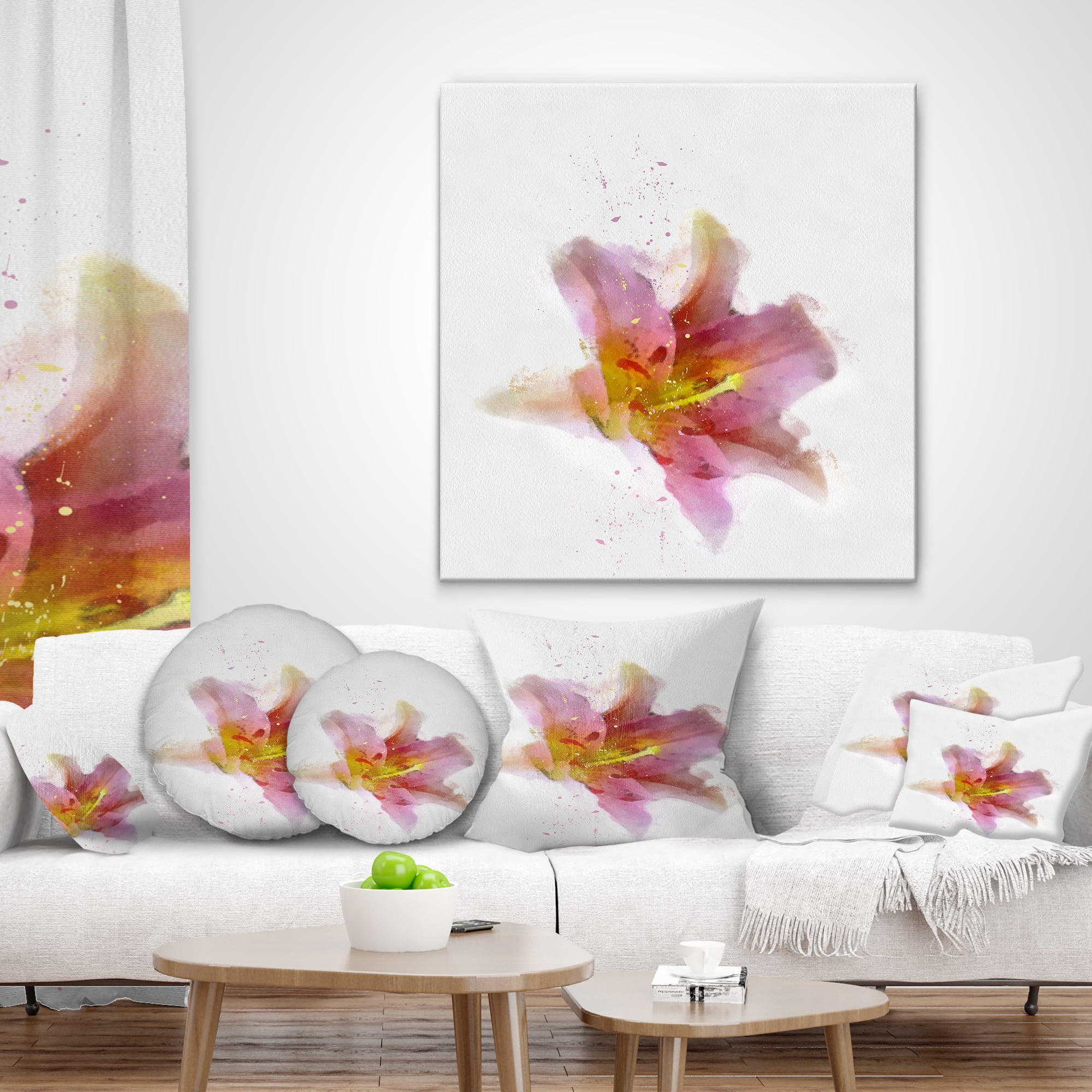 Designart Watercolor Pink Lily Flower Sketch - Floral Throw Pillow - 12x20
