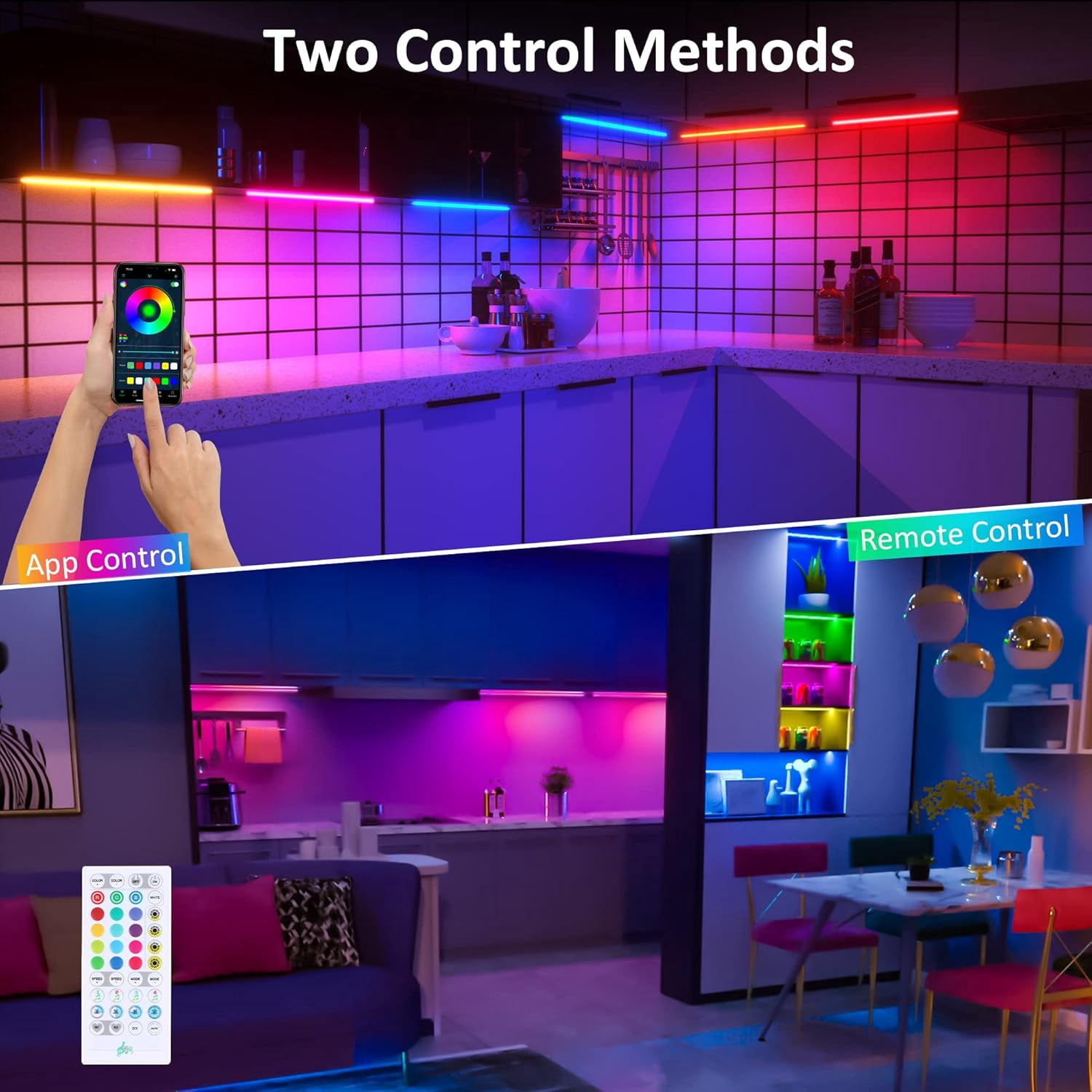 3 Pcs RGB Under Cabinet Lights Kit, Smart App and Remote Control Lighting, Dimmable Counter for Kitchen, Plug in LED Bar Cabinet, Counter, Workbench, Desk