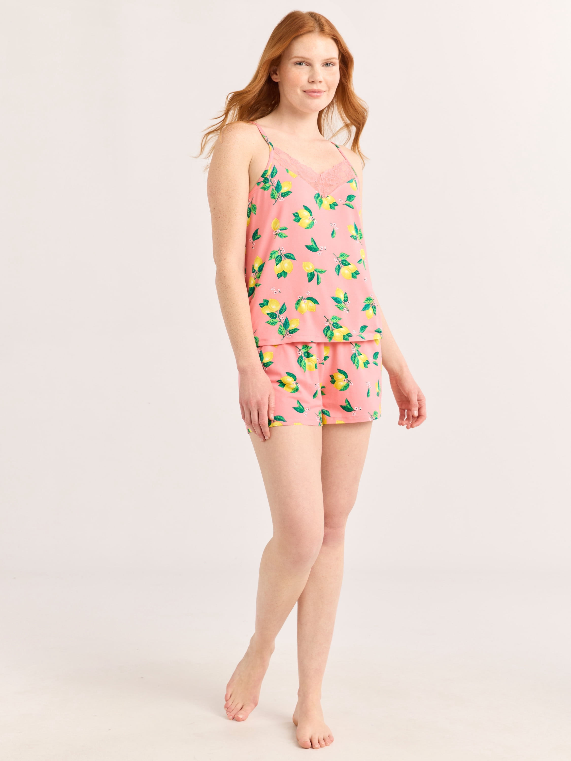 Joyspun Women’s Dreamy Soft Collection Lace Trim Knit Cami and Shorts Pajama Set, Sizes XS to 3X