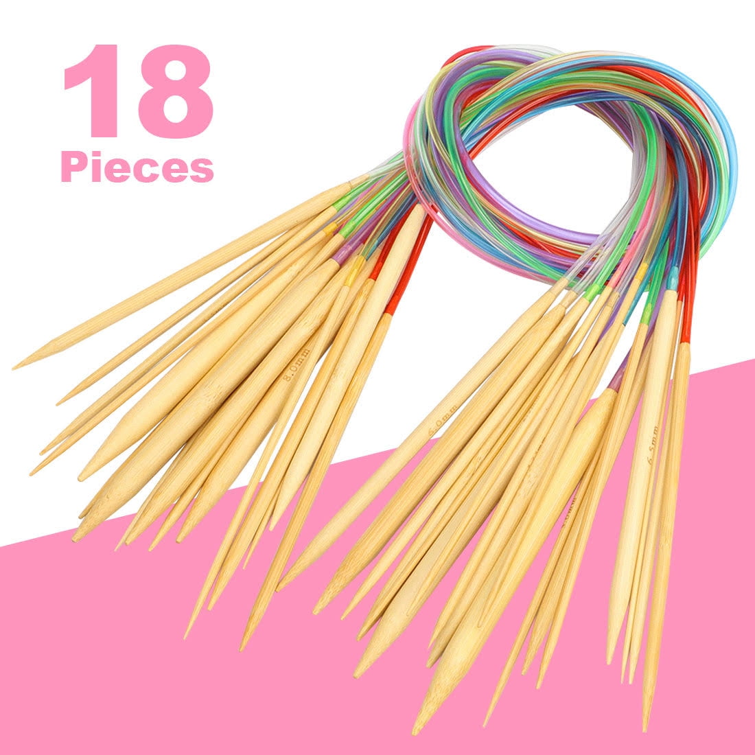 18Sizes Tube Circular Bamboo Weave Knitting Needles Set 2.0mm-10.0mm  40-120cm 