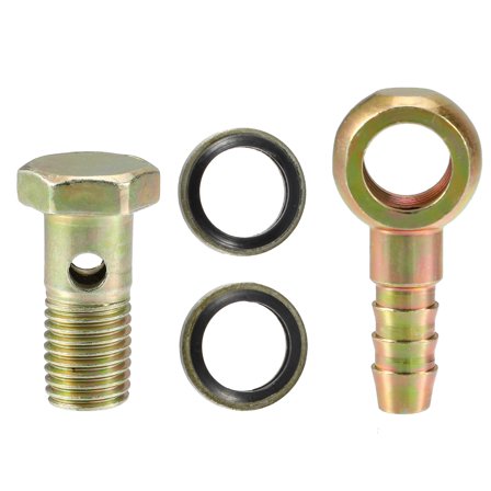 Unique Bargains 1 Set Banjo Bolt Kit M12x1.5 Banjo Bolt Hose Barb Fitting with Copper Washers for Car Iron Bronze Tone