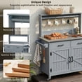 thumbnail image 4 of LuckyNote Outdoor Kitchen Island, 54.1" Tall Potting Bench Table with Stainless Top, Solid Wood Grill Cart with High Shelf & Hooks, Lockable Wheels for BBQ Garden, 4 of 24