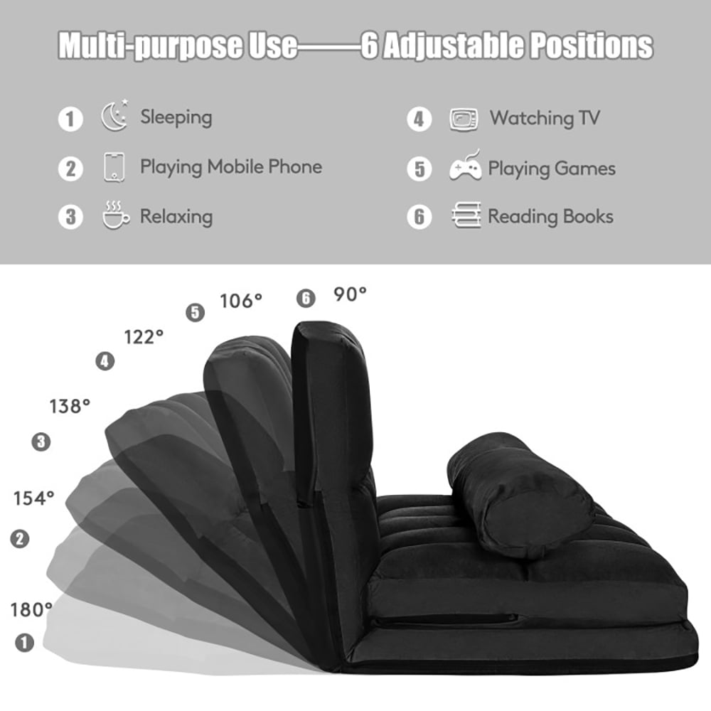 Finihen Fold Sofa Bed, Fold Out Couch, 6-Position Foldable Floor Sofa Bed with Detachable Cloth Cover, Washable Cover, Black Finihen Fold Sofa Bed, Fold Out Couch, 6-Position Foldable Floor Sofa Bed with Detachable Cloth Cover, Washable Cover, Black