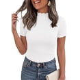 thumbnail image 5 of PRETTYGARDEN Short Sleeve T Shirts for Women Summer Clothes Casual Spring Tops Ruffle Mock Neck Ribbed Fitted Basic Tees, 5 of 9
