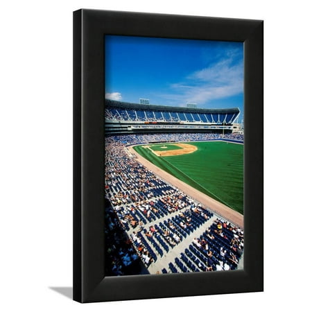 Comiskey Park Framed Long view of Baseball diamond and bleachers during professional Baseball Game, Comiskey Park, Il... Framed Print Wall Art ()