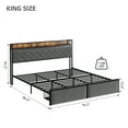 thumbnail image 2 of Garvee King Size Bed Frame with RGB LED and Charging Station Headboard, Grey Upholstered Platform Bed Frame King with 2 Storage Drawers, No Box Spring Needed, Heavy Duty, 2 of 7