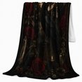 thumbnail image 2 of Raven, Crescent Moon, Dark Roses and Crystal Art Warm Flannel Blanket for Living Room and Reading Nook, Bird Lovers Valentine's Day Gift, Artistic Home Decor, 2 of 9
