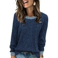thumbnail image 2 of Camisas de Larga para Mujer, Suéteres, Conjuntos de Otoño, Bloques de Color, Ropa de Invierno, Elegantes, Informales, Suaves. Azul Marino XL, 2 of 7