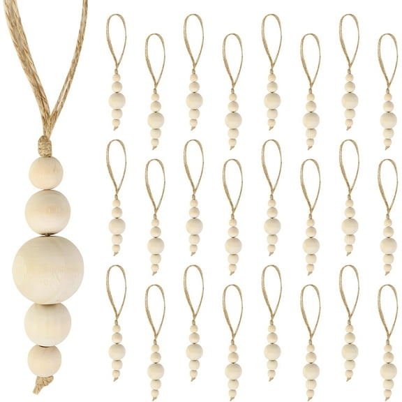24 Pcs Christmas Tree Ornaments Wood Bead Hanging Decorations Farmhouse Natural Bead Garland Rustic Small Wooden Bead Holiday Minimalist for Xmas Tree Hanging Party Decor