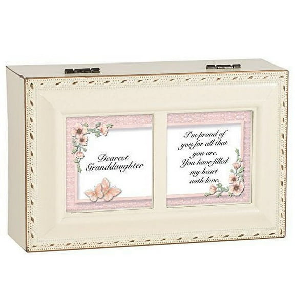 Dearest Granddaughter I'm Proud of You Ivory with Gold Trim Jewelry Music Box Plays Tune Ave Maria