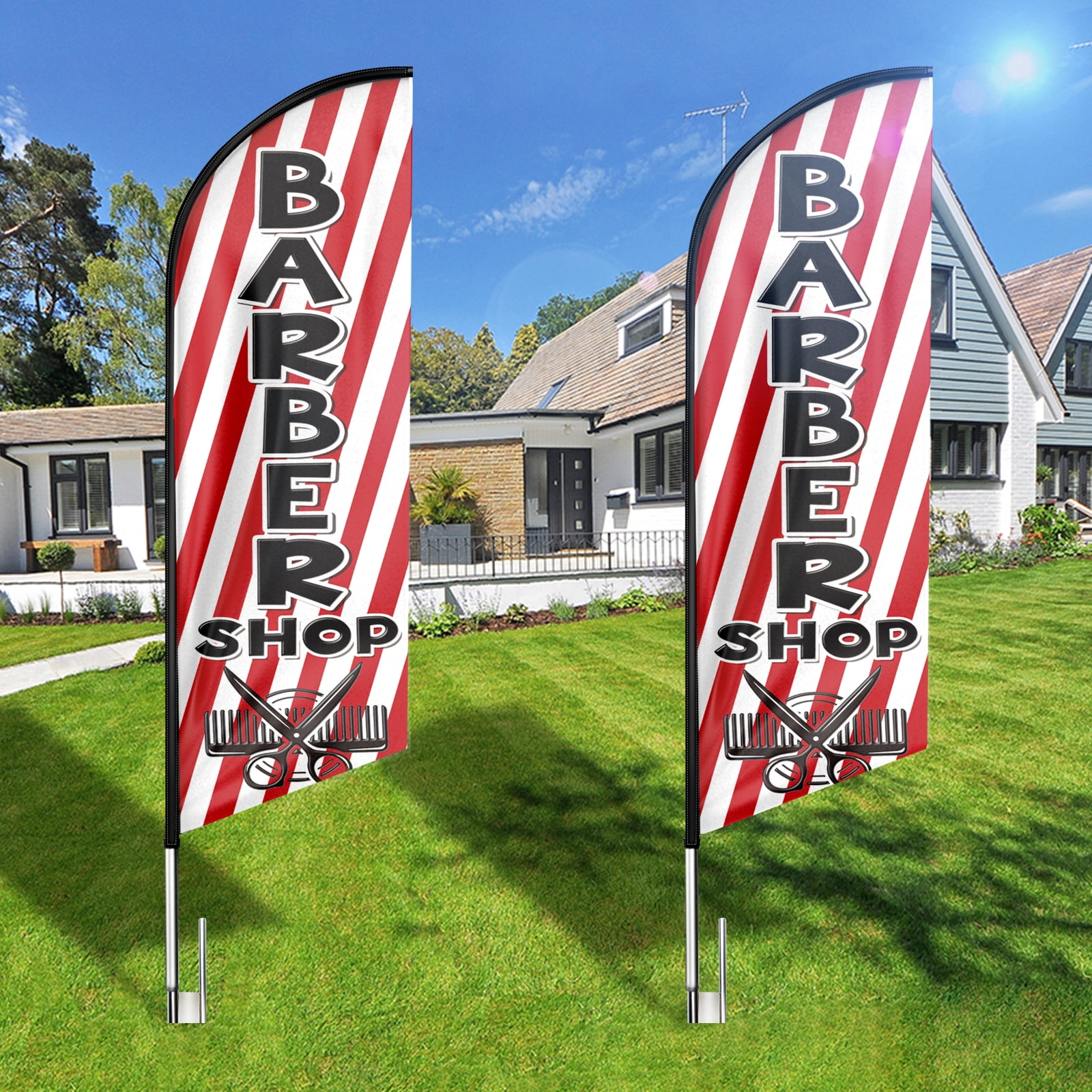 Barber shop Sign Feather Flag,8FT Barber shop outdoor advertising flag, Barber shop Business Sign,Barber shop Swooper Flag（FLAG ONLY）