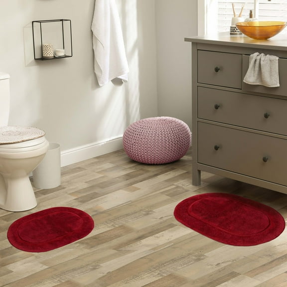 BNM Non-Slip Washable Bath Rug Set, 20" x 30", 24" x 36", Burgundy