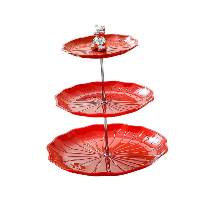 Expositor de postres y cupcakes, soporte para cupcakes, ideal para cumpleaños, hoteles y bodas. Rojo con oso plateado