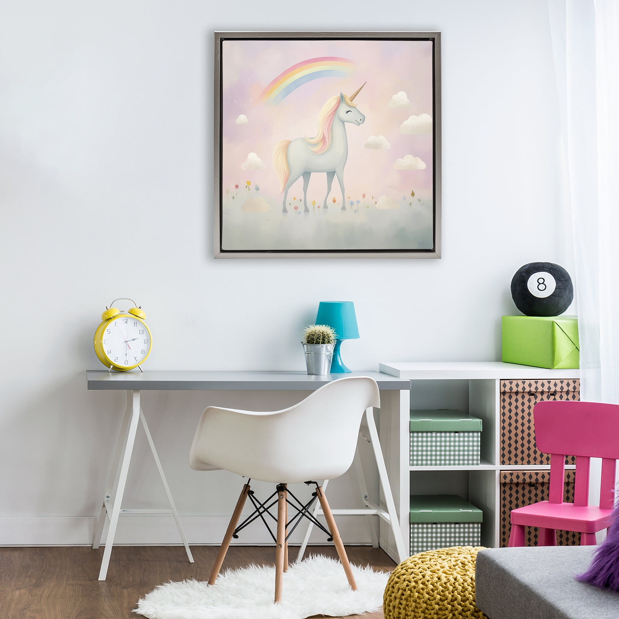Stupell Industries Mystical Unicorn Dreams in Pastel Gray Framed Floater Canvas Wall Art, design by Lazar Studio