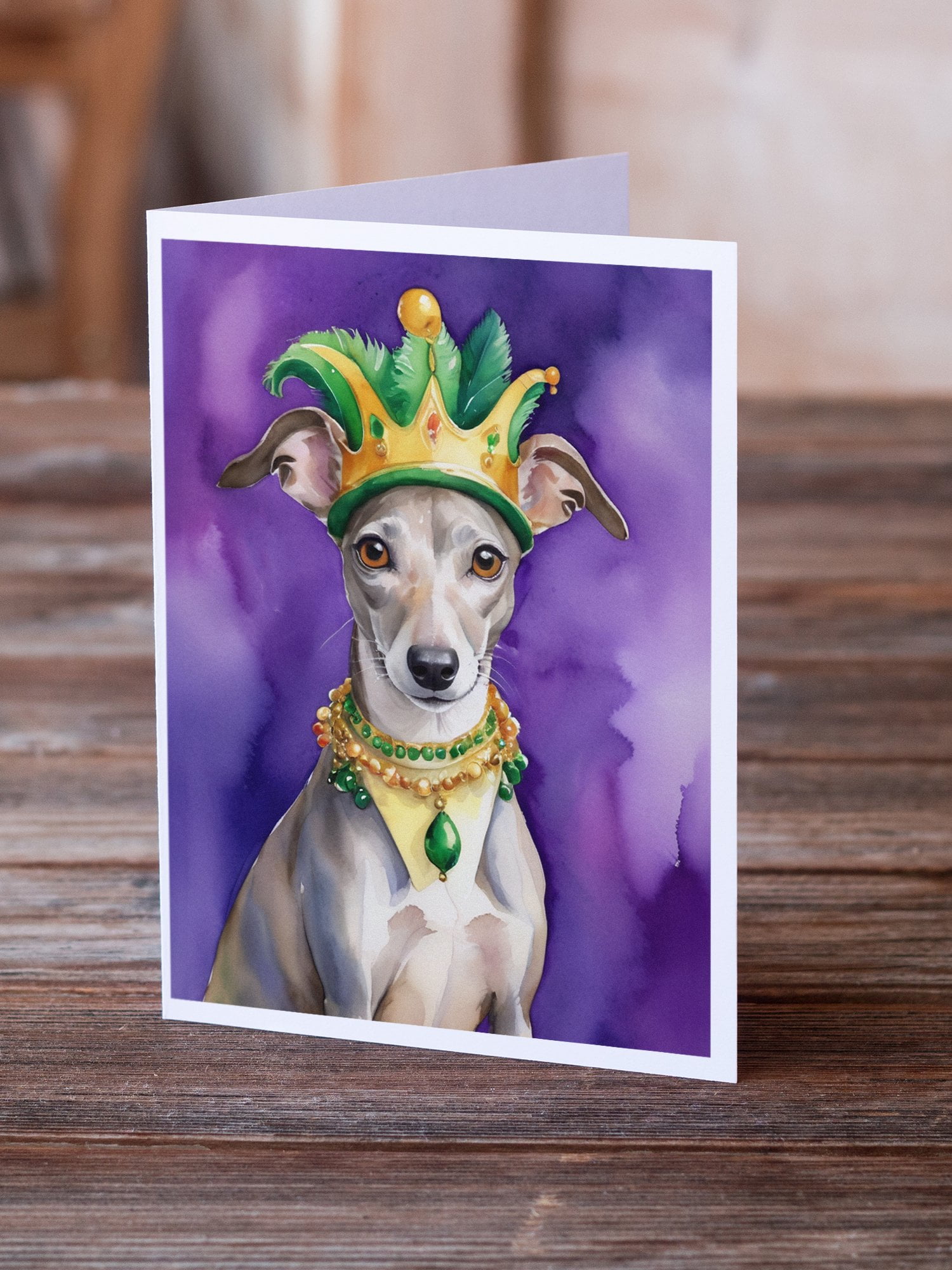 Whippet King of Mardi Gras Greeting Cards Pack of 8 7 in x 5 in